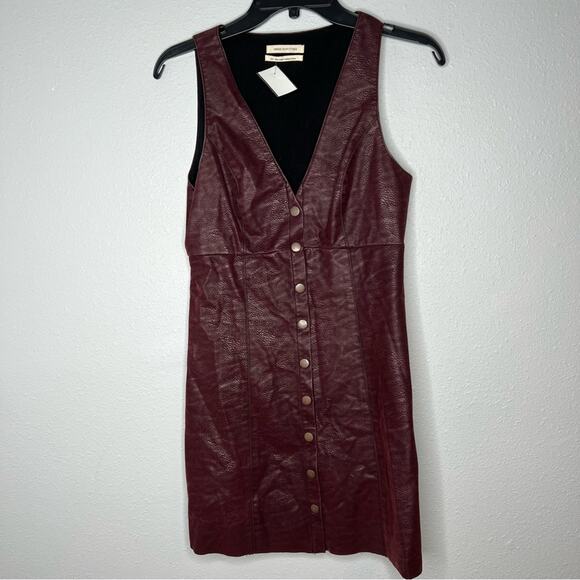 Urban Outfitters Dresses & Skirts - Urban Outfitter Burgundy Faux Leather Snap Button Sleeveless Mini Dress Size S